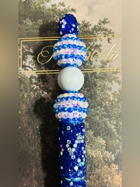 NIP Blue Crystal Beaded Pen with Iridescent Accents